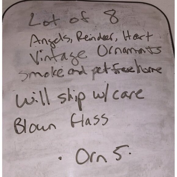 Set Of 8 Handcrafted Glass Christmas Ornaments - Reindeer Angels Heart & Gold Wi - Picture 12 of 12